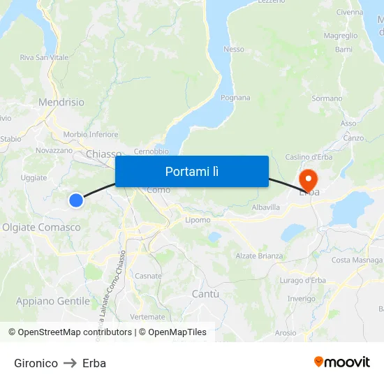 Gironico to Erba map