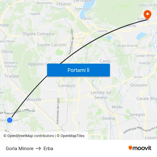 Gorla Minore to Erba map