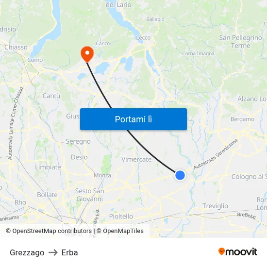 Grezzago to Erba map