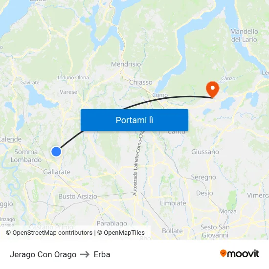 Jerago Con Orago to Erba map
