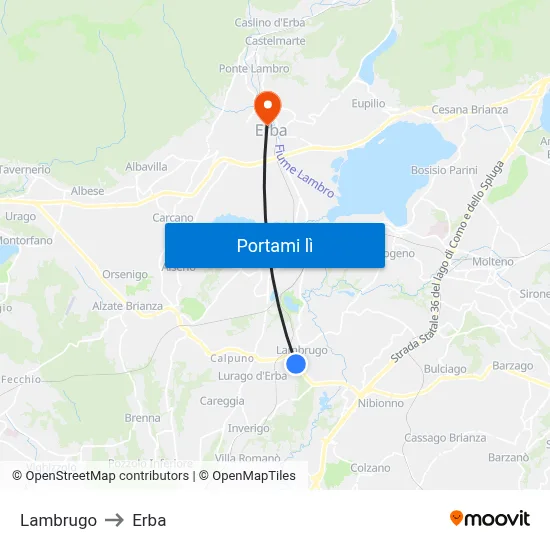 Lambrugo to Erba map