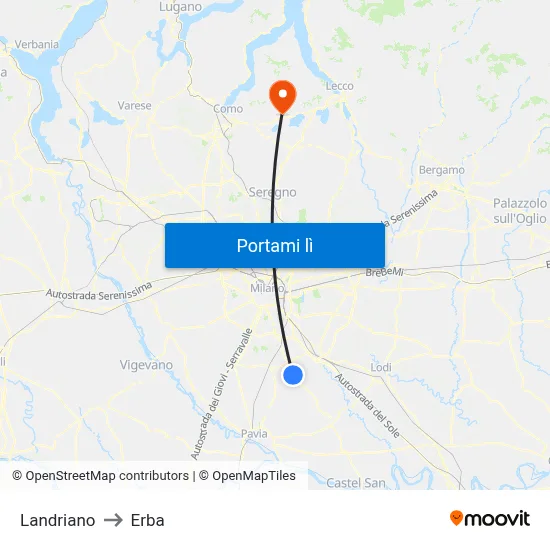 Landriano to Erba map