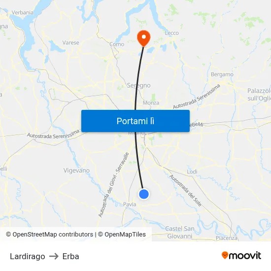 Lardirago to Erba map