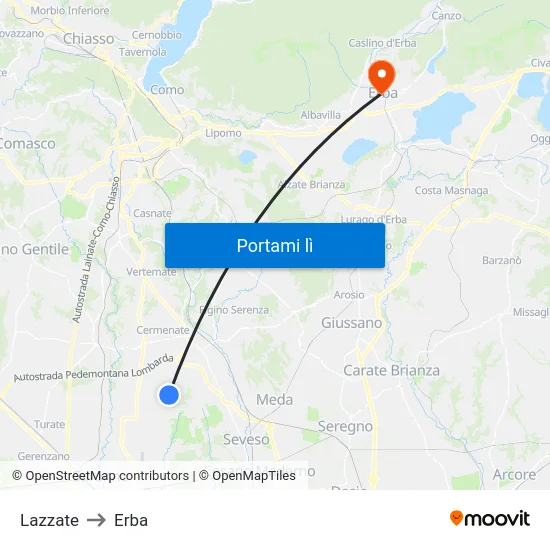 Lazzate to Erba map