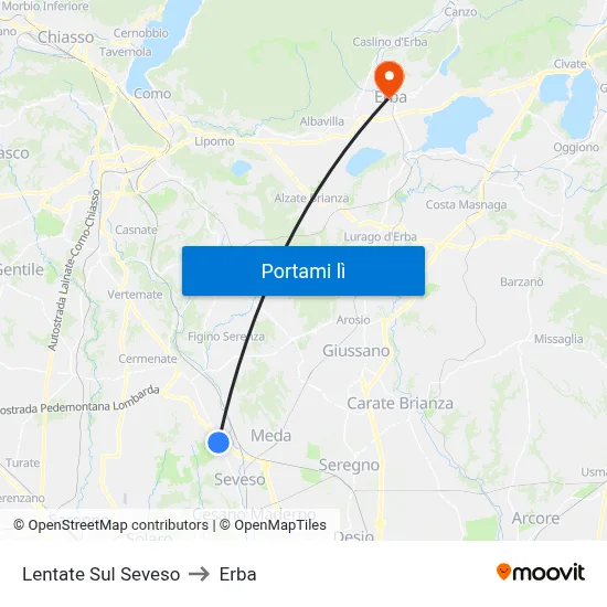 Lentate Sul Seveso to Erba map