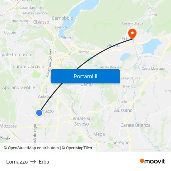 Lomazzo to Erba map