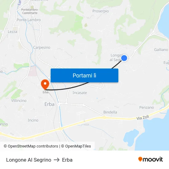 Longone Al Segrino to Erba map