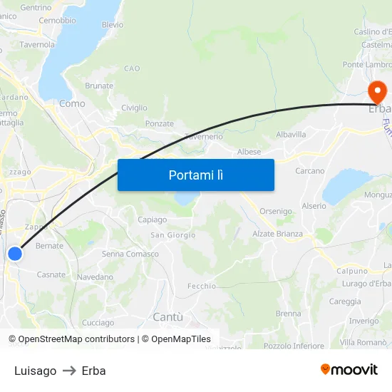 Luisago to Erba map
