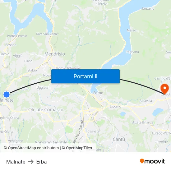 Malnate to Erba map