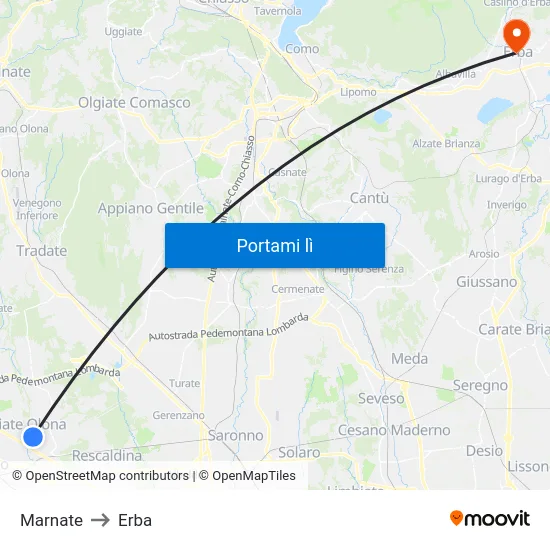 Marnate to Erba map