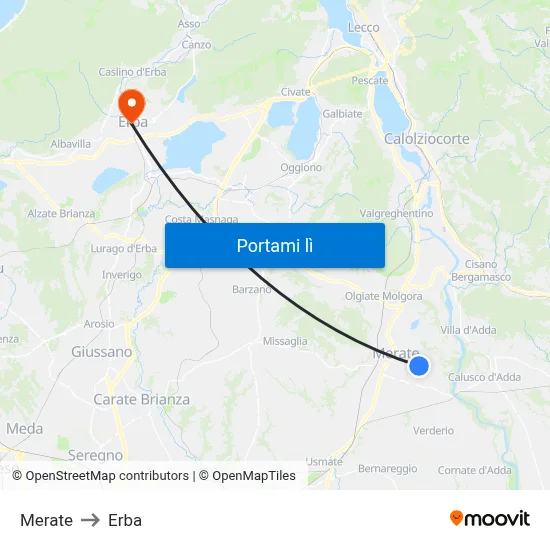 Merate to Erba map