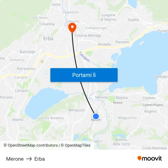 Merone to Erba map