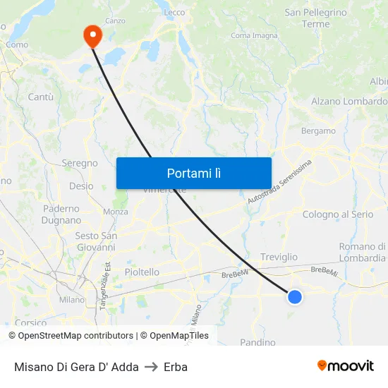 Misano Di Gera D' Adda to Erba map
