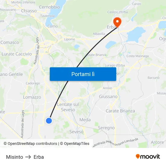Misinto to Erba map