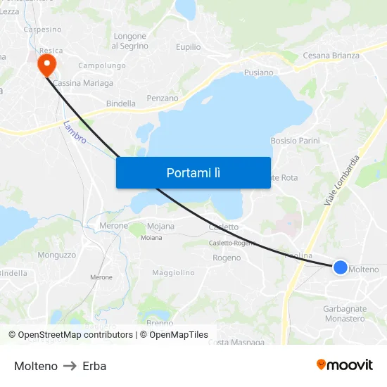 Molteno to Erba map