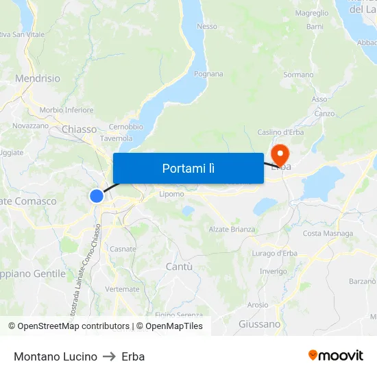 Montano Lucino to Erba map