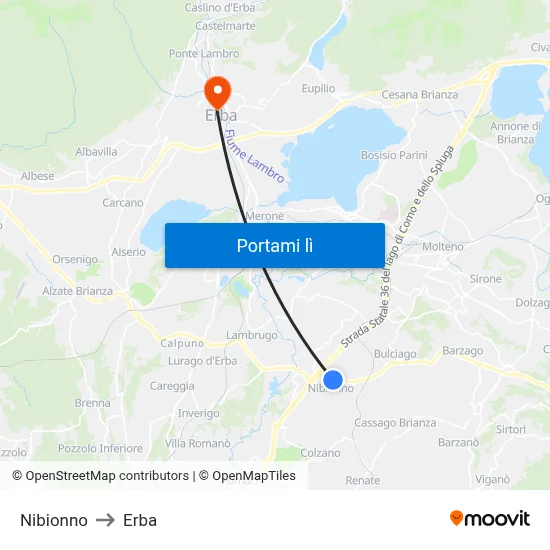 Nibionno to Erba map