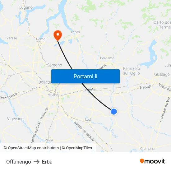 Offanengo to Erba map