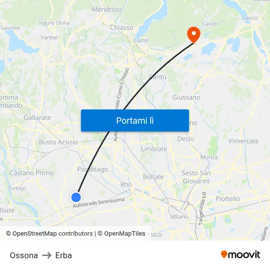 Ossona to Erba map