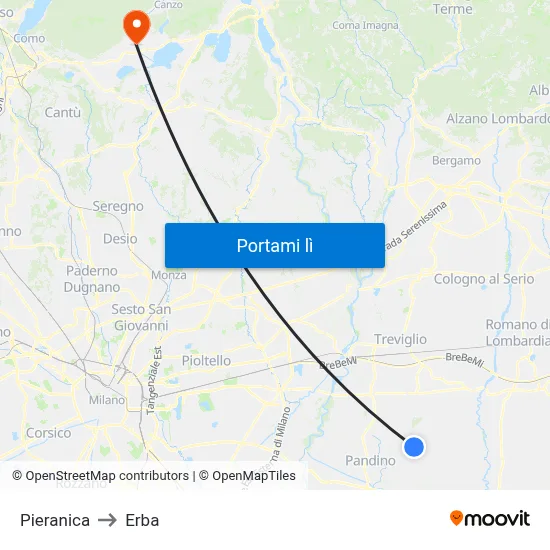 Pieranica to Erba map
