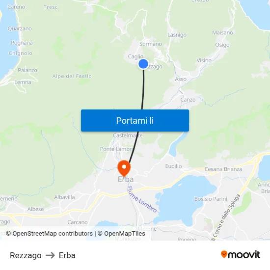Rezzago to Erba map