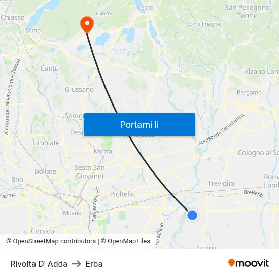 Rivolta D' Adda to Erba map