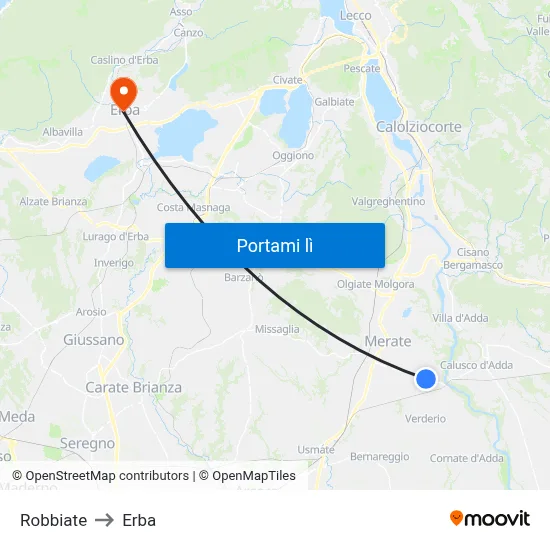 Robbiate to Erba map