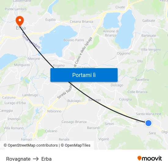 Rovagnate to Erba map