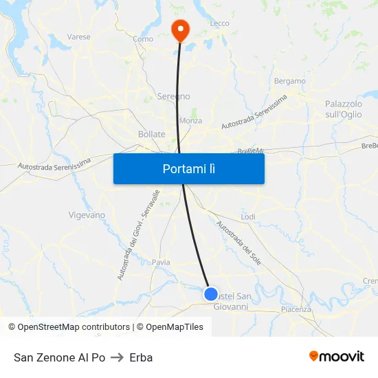 San Zenone Al Po to Erba map