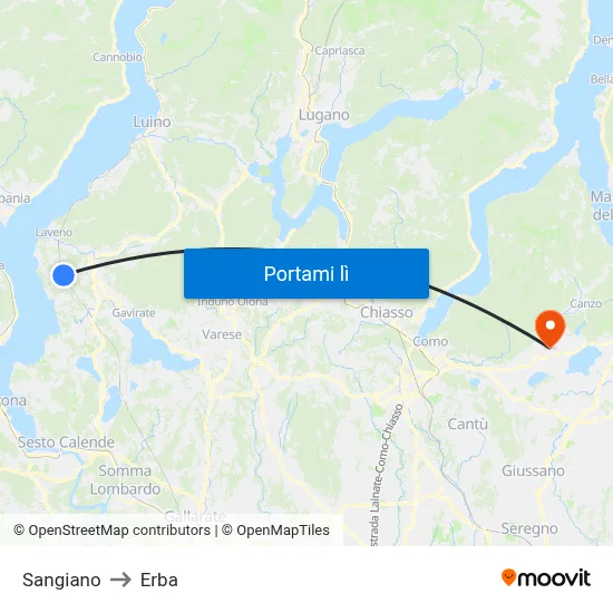 Sangiano to Erba map