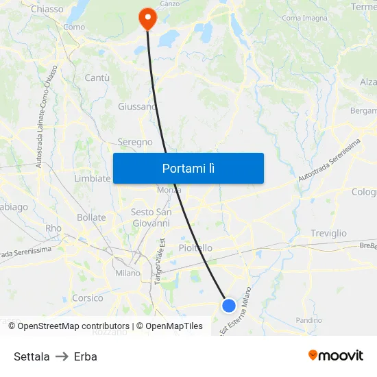 Settala to Erba map