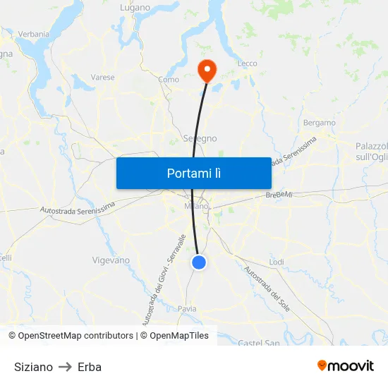 Siziano to Erba map