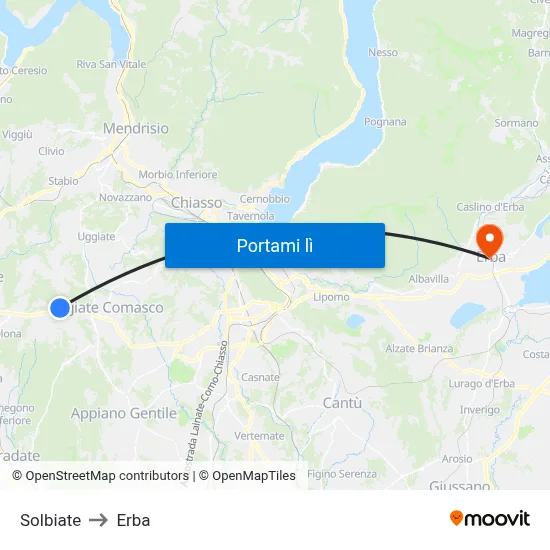 Solbiate to Erba map