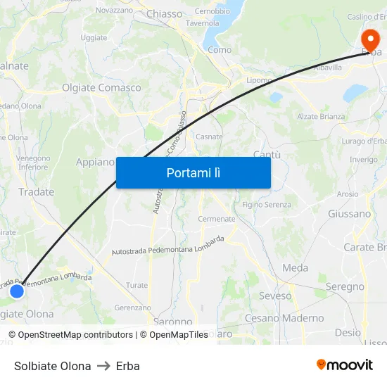 Solbiate Olona to Erba map
