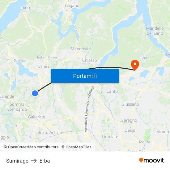 Sumirago to Erba map