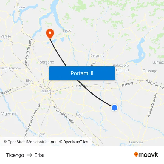Ticengo to Erba map