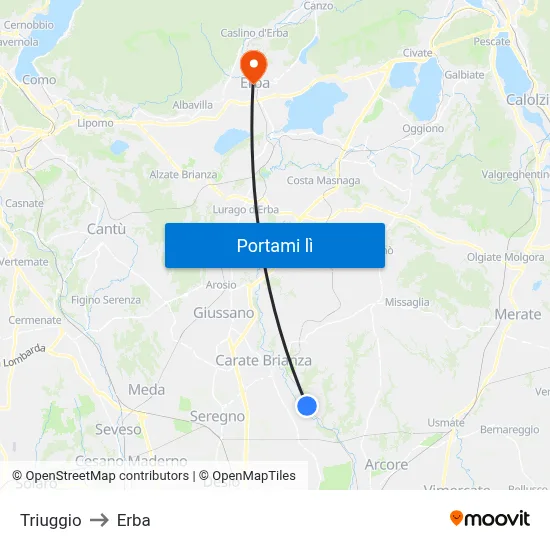 Triuggio to Erba map