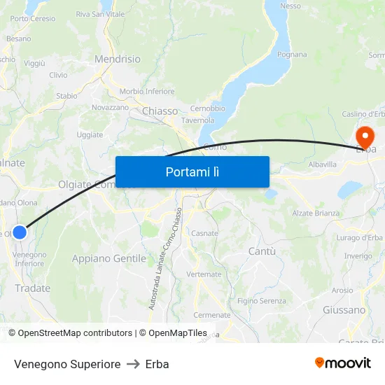 Venegono Superiore to Erba map