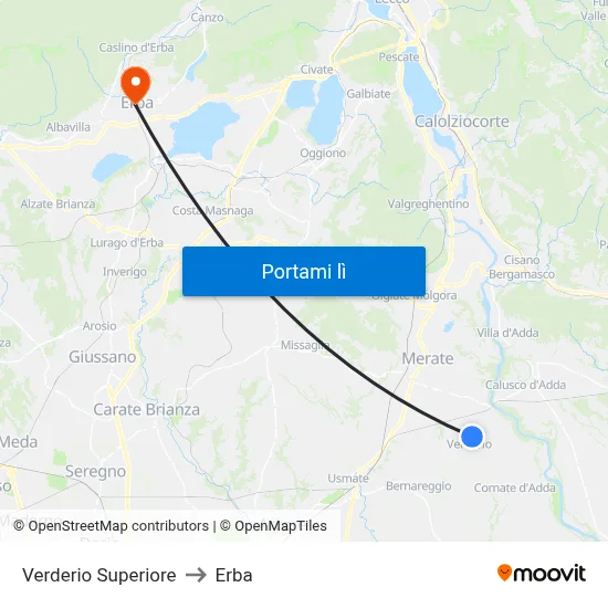 Verderio Superiore to Erba map