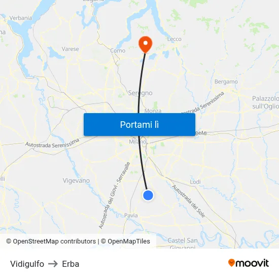 Vidigulfo to Erba map