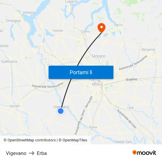 Vigevano to Erba map