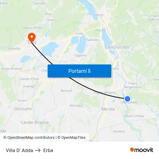 Villa D' Adda to Erba map