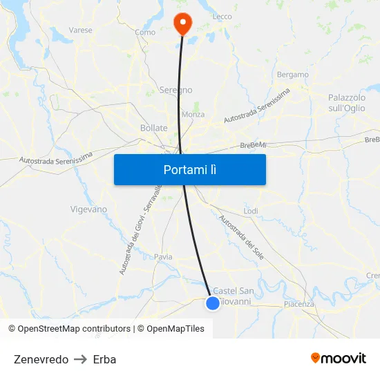 Zenevredo to Erba map