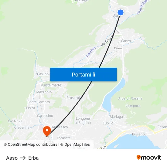 Asso to Erba map