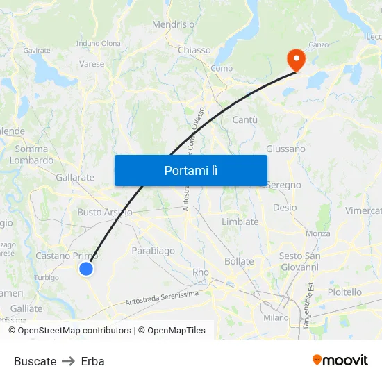 Buscate to Erba map