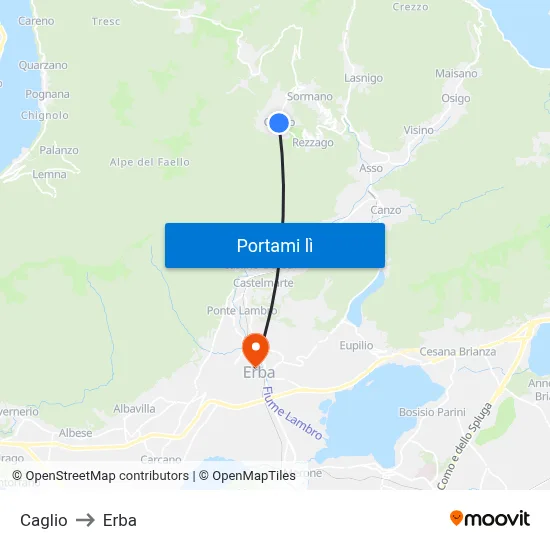 Caglio to Erba map