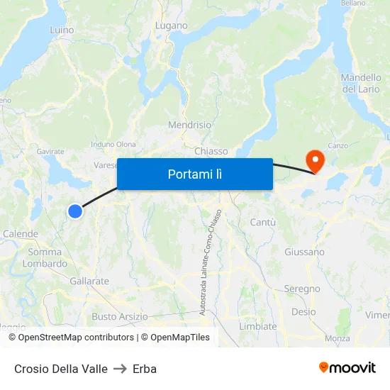 Crosio Della Valle to Erba map
