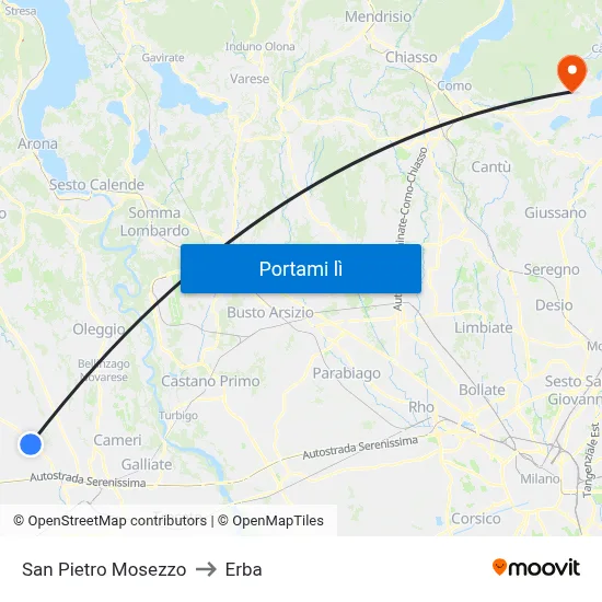San Pietro Mosezzo to Erba map
