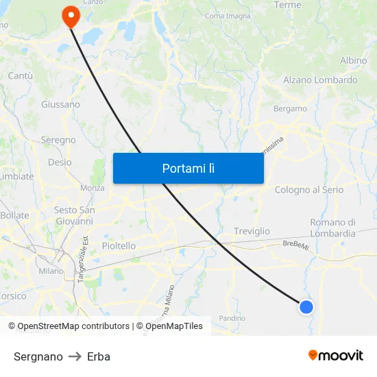 Sergnano to Erba map