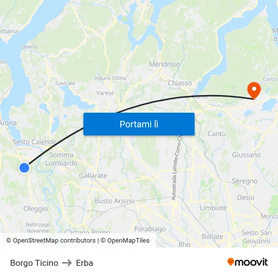 Borgo Ticino to Erba map
